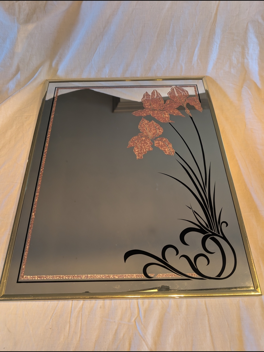 2/70$ Vintage Black and Rose Gold Floral Wall Mirror